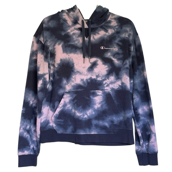 Champion Pullover Sweatshirt Hoodie Navy Blue Pink Pocket Athletic Sporty Size L - Picture 2 of 13